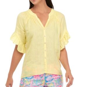Lilly Pulitzer Butter Yellow Linen Button-Up Blouse